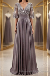 A-line/Princess Scoop Floor-Length Chiffon Mother of the Bride Dresses With Pleats